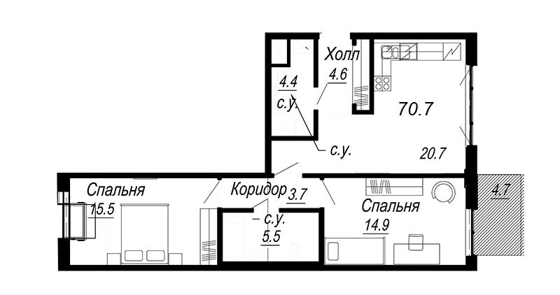 Студия 68 м2 в ЖК Meltzer Hall корпус null этаж 7