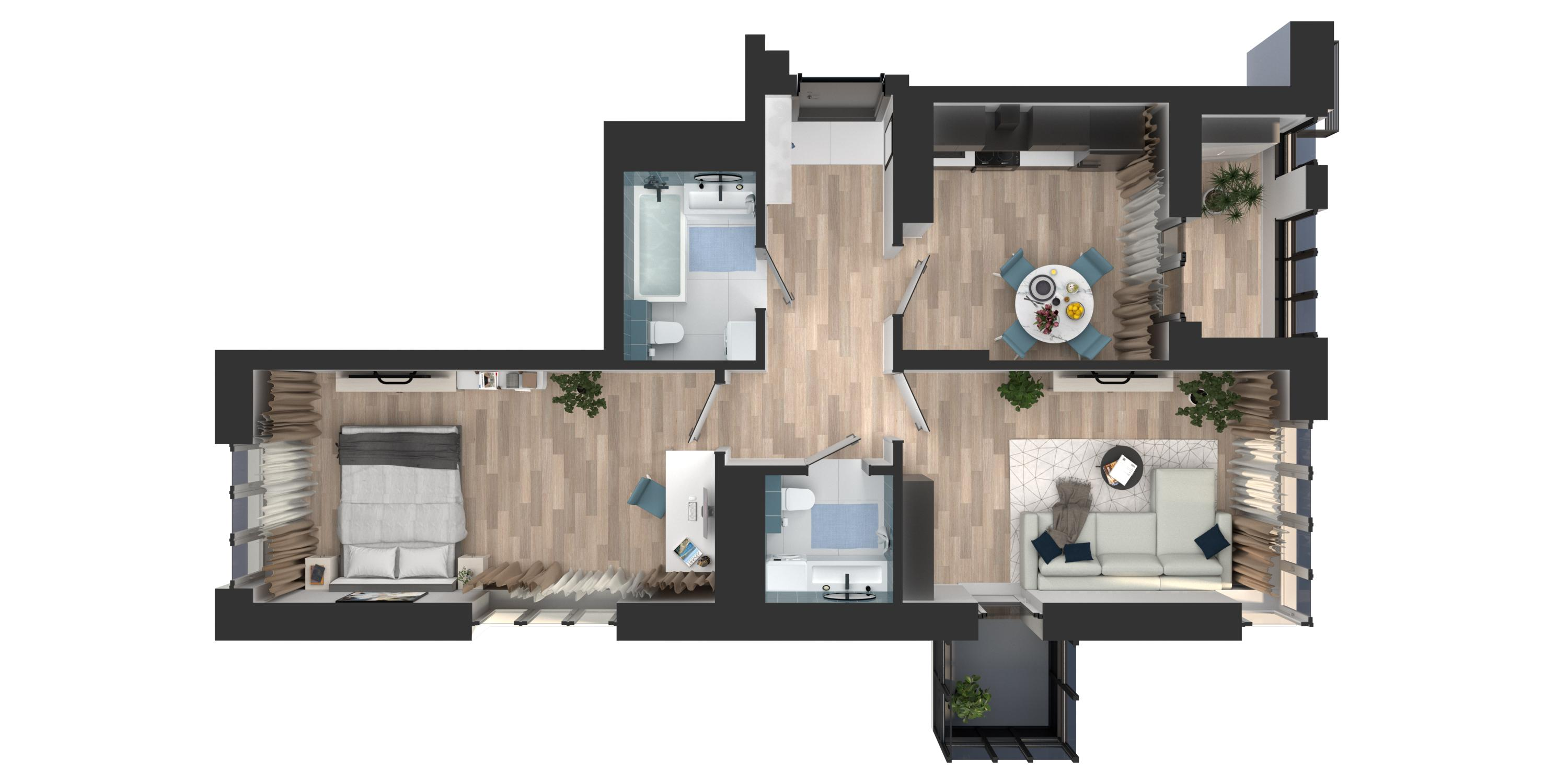 2-комнатная 61 м2 в ЖК Солнечный город корпус null этаж 8