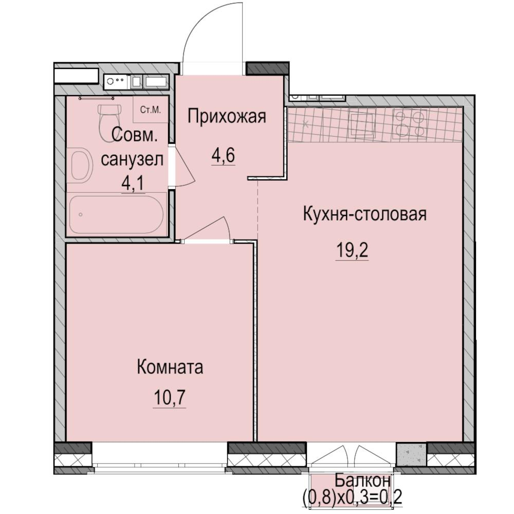 1-комнатная 38 м2 в ЖК Фермаполис корпус null этаж 10
