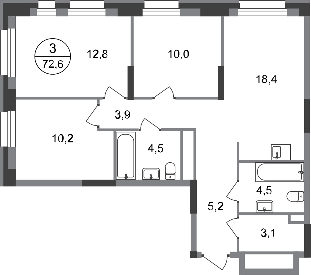 3-комнатная 72 м2 в ЖК Первый Московский корпус null этаж 19