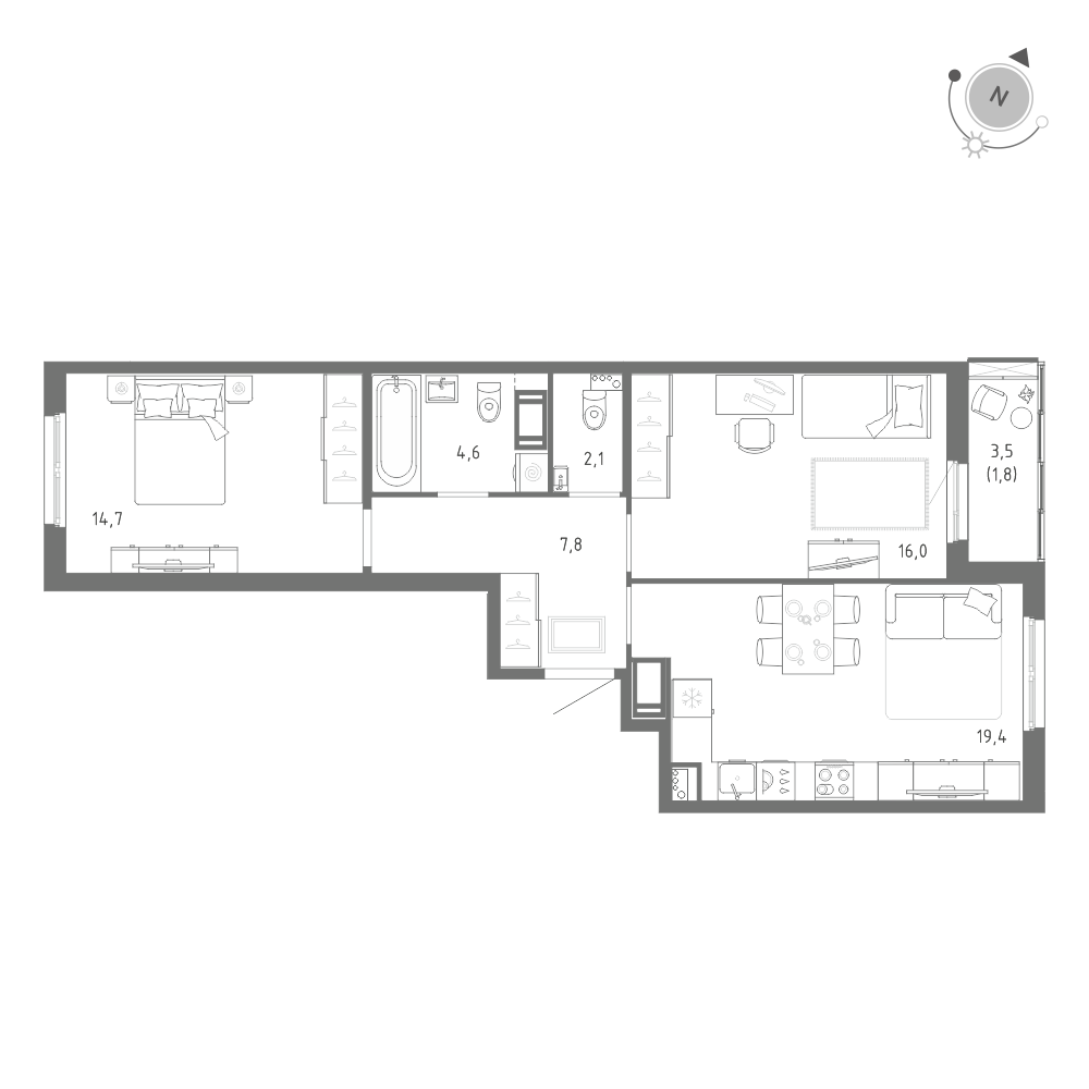 2-комнатная 66 м2 в ЖК Клюква.Парк корпус null этаж 11