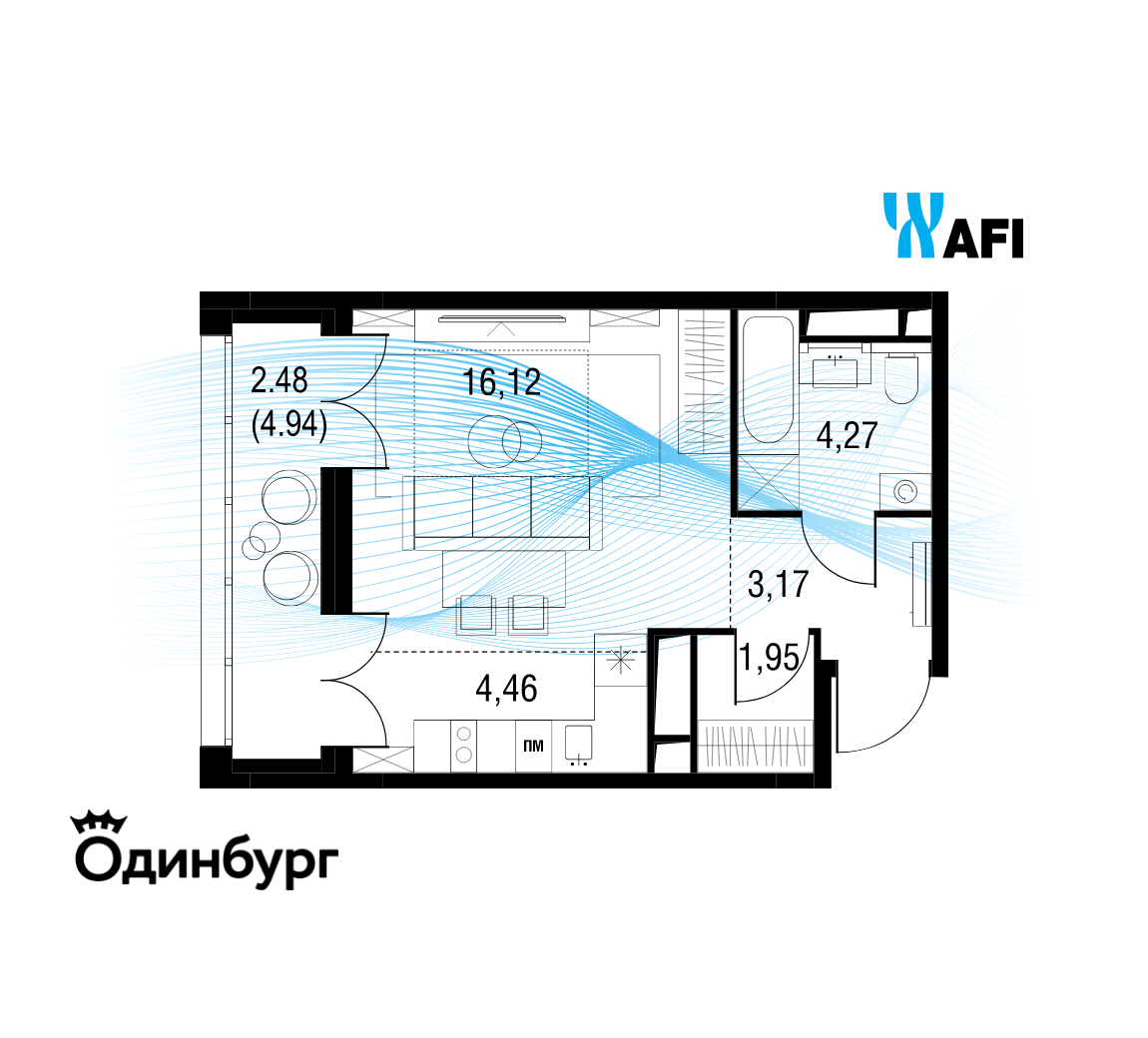 Студия 32 м2 в ЖК Одинбург корпус null этаж 22