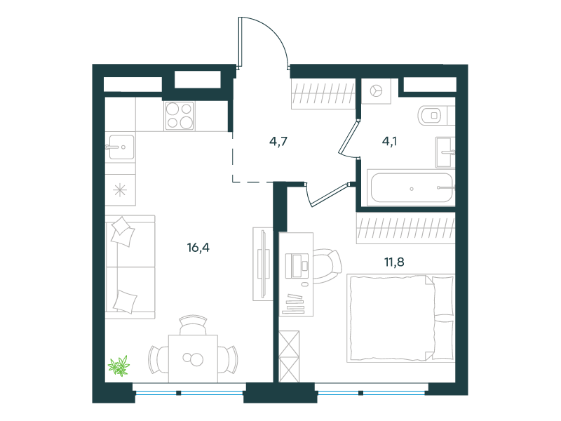 1-комнатная 37 м2 в ЖК Level Лесной корпус null этаж 13
