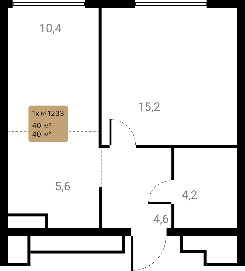 1-комнатная 40 м2 в ЖК Лесная коллекция корпус null этаж 13
