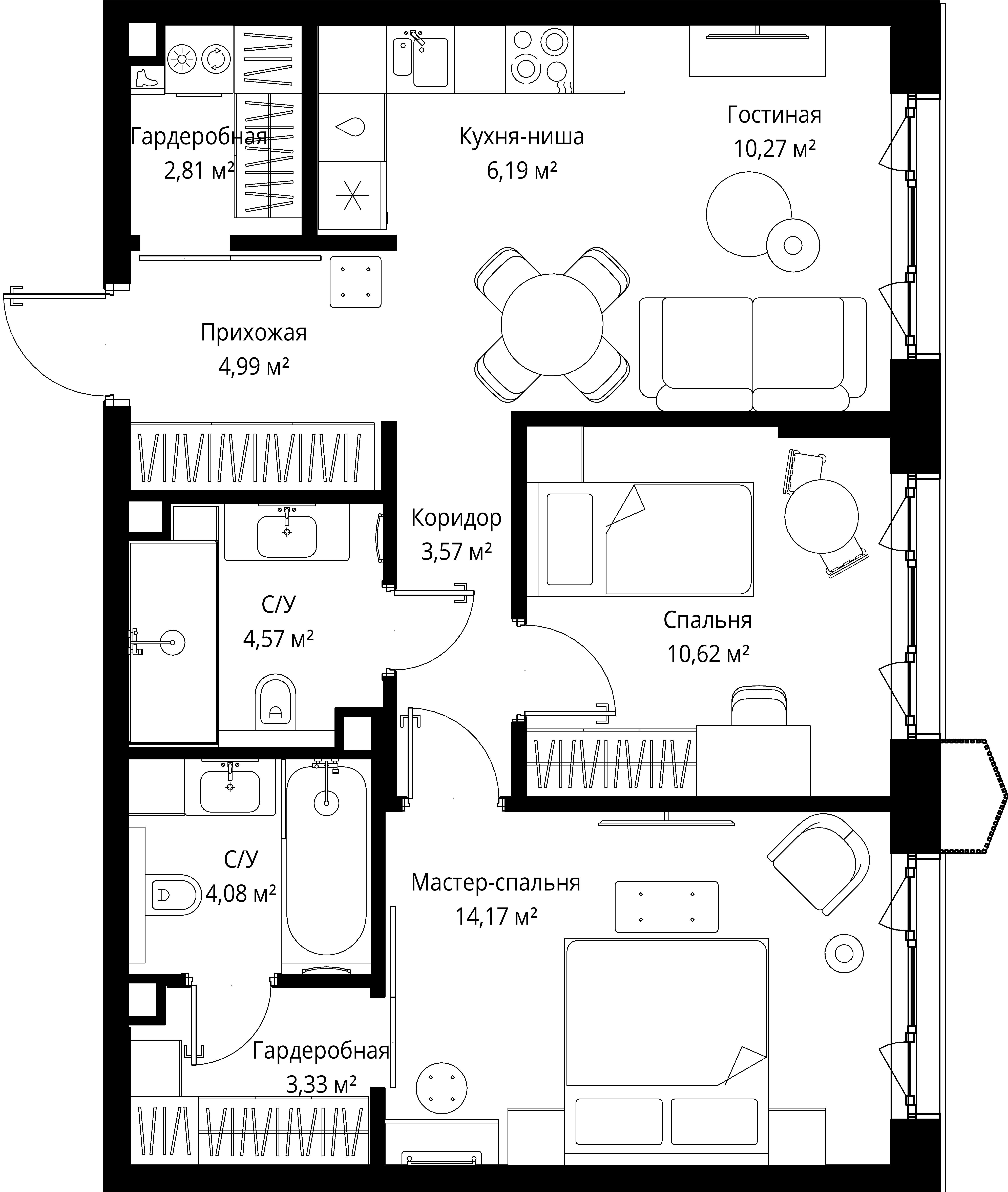 2-комнатная 64 м2 в ЖК МЫС корпус null этаж 11