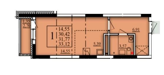 Студия 31 м2 в ЖК Паруса корпус null этаж 14