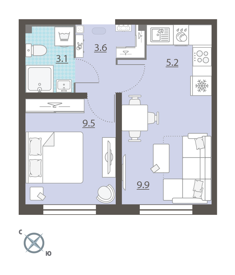 1-комнатная 31 м2 в ЖК Мичуринский корпус null этаж 2