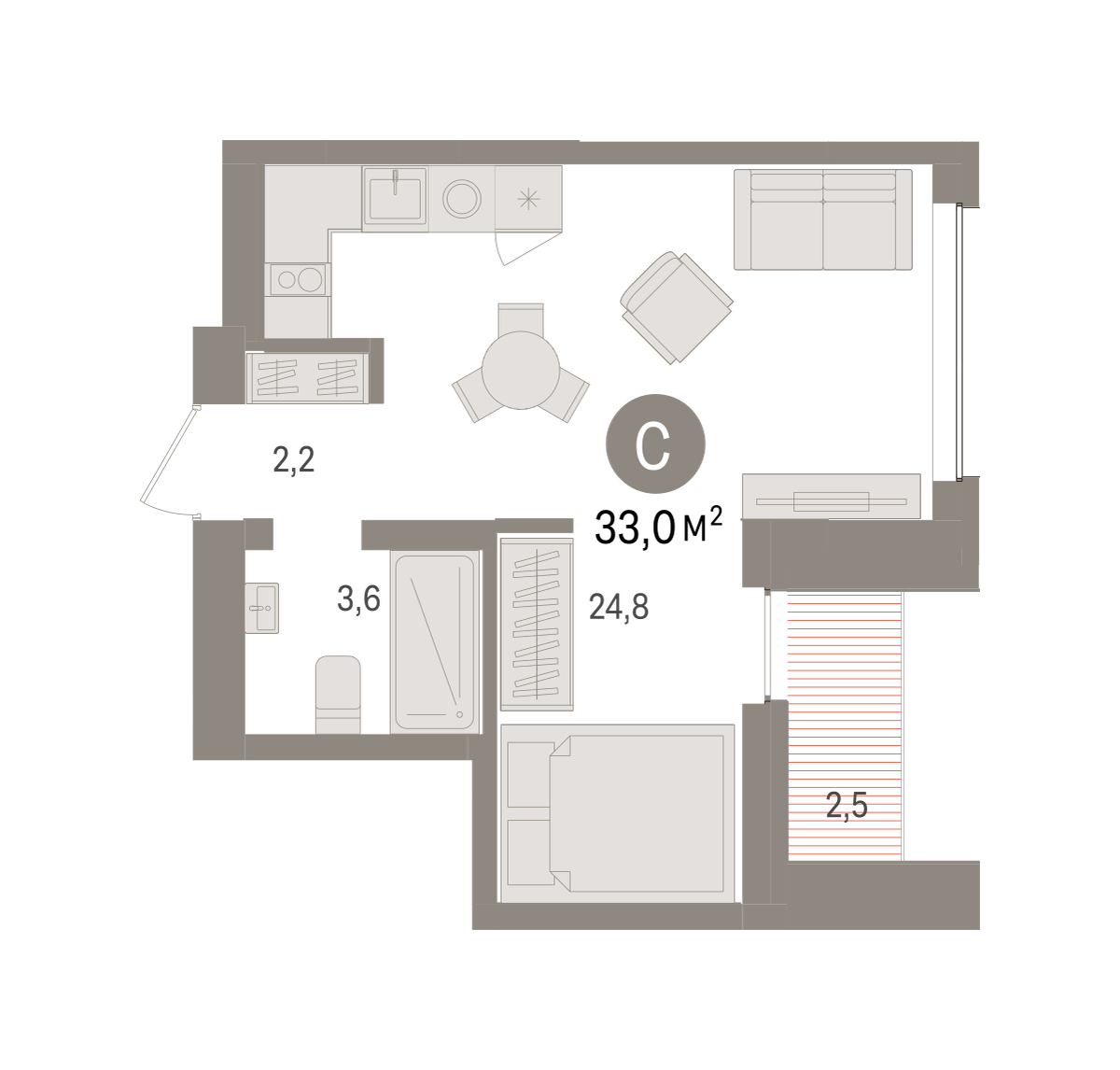 Студия 33 м2 в ЖК Европейский квартал корпус null этаж 7