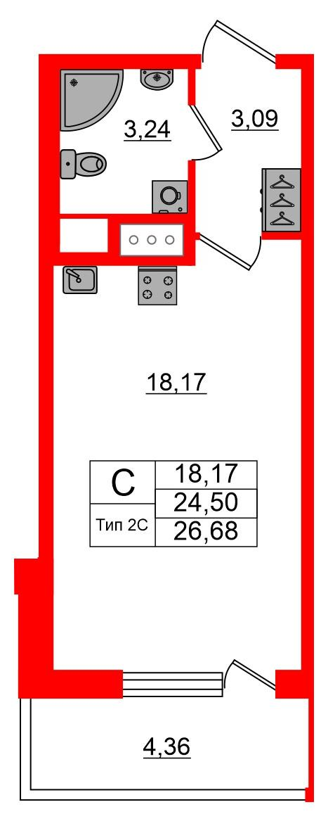 Студия 24 м2 в ЖК Setl Ривьера корпус null этаж 17