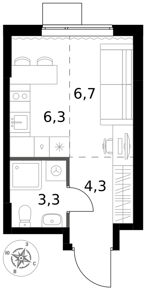 Студия 20 м2 в ЖК 1-й Измайловский корпус null этаж 3