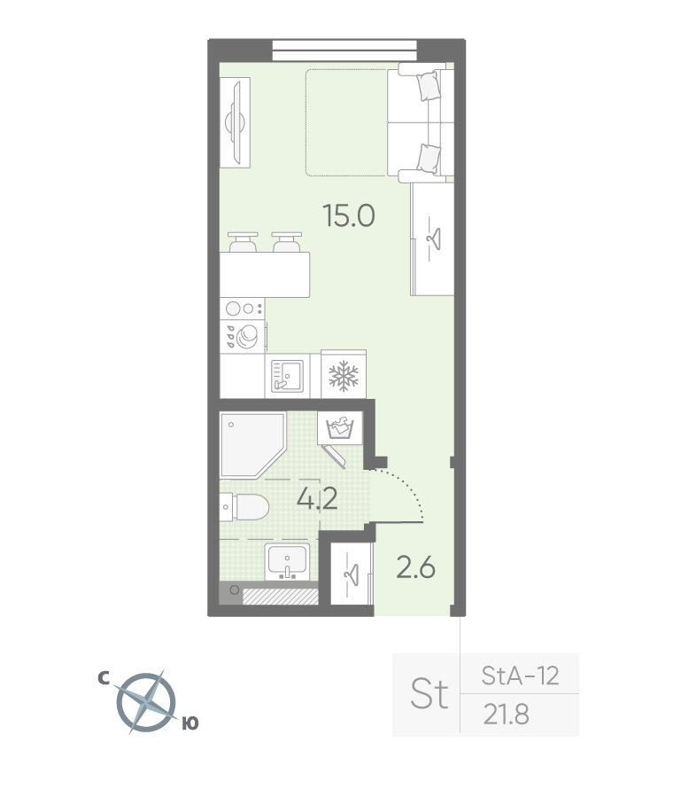 Студия 21 м2 в ЖК Пулково Lake корпус null этаж 2