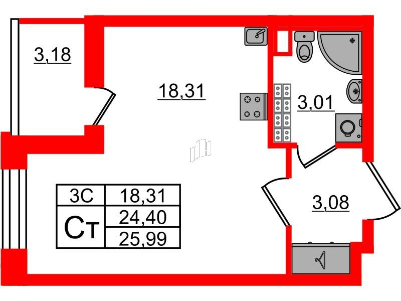 Студия 24 м2 в ЖК Парадный ансамбль корпус null этаж 5