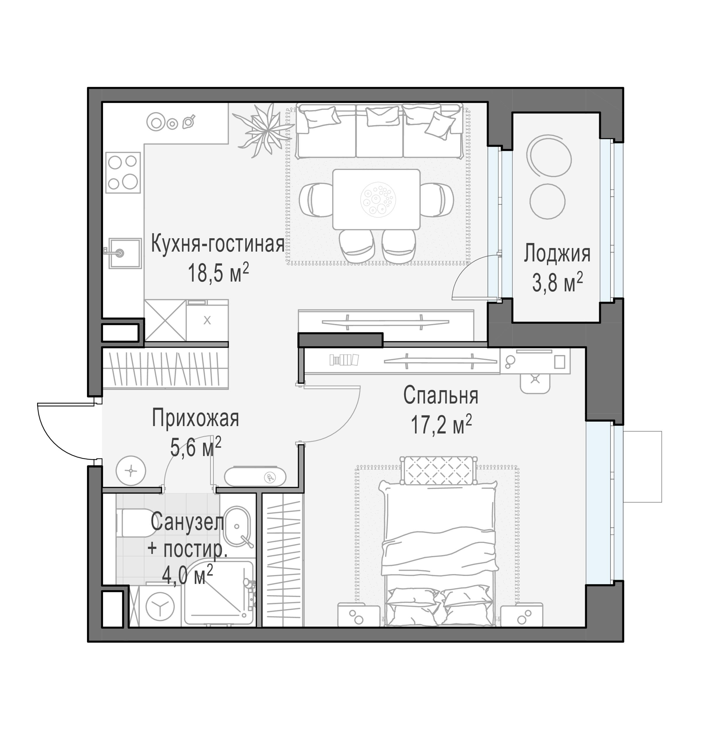 1-комнатная 45 м2 в ЖК Жилой квартал «Новое Медведково» корпус null этаж 5