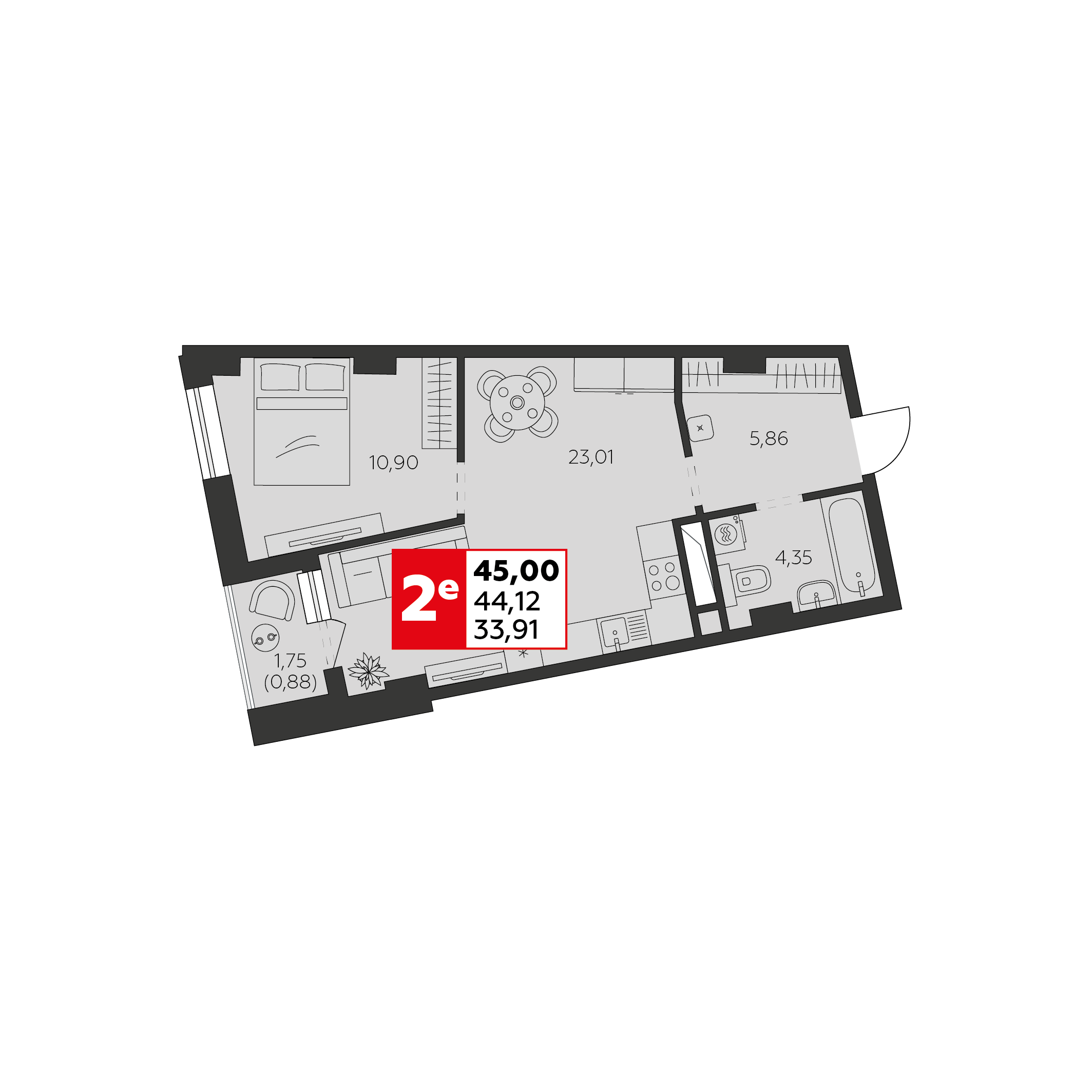 Студия 45 м2 в ЖК Высотка корпус null этаж 3