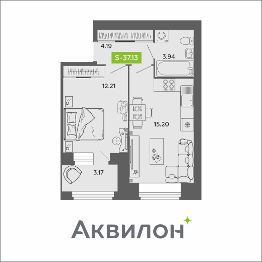 Студия 37 м2 в ЖК Аквилон ROSA корпус null этаж 8