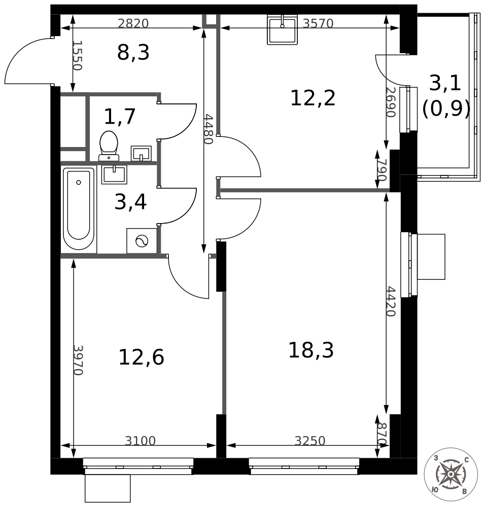 2-комнатная 57 м2 в ЖК 1-й Донской корпус null этаж 15