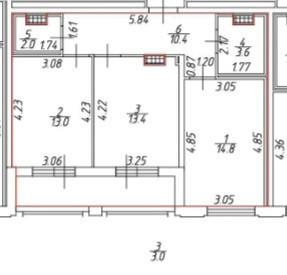 2-комнатная 57.2 м2 в ЖК undefined корпус null этаж 7