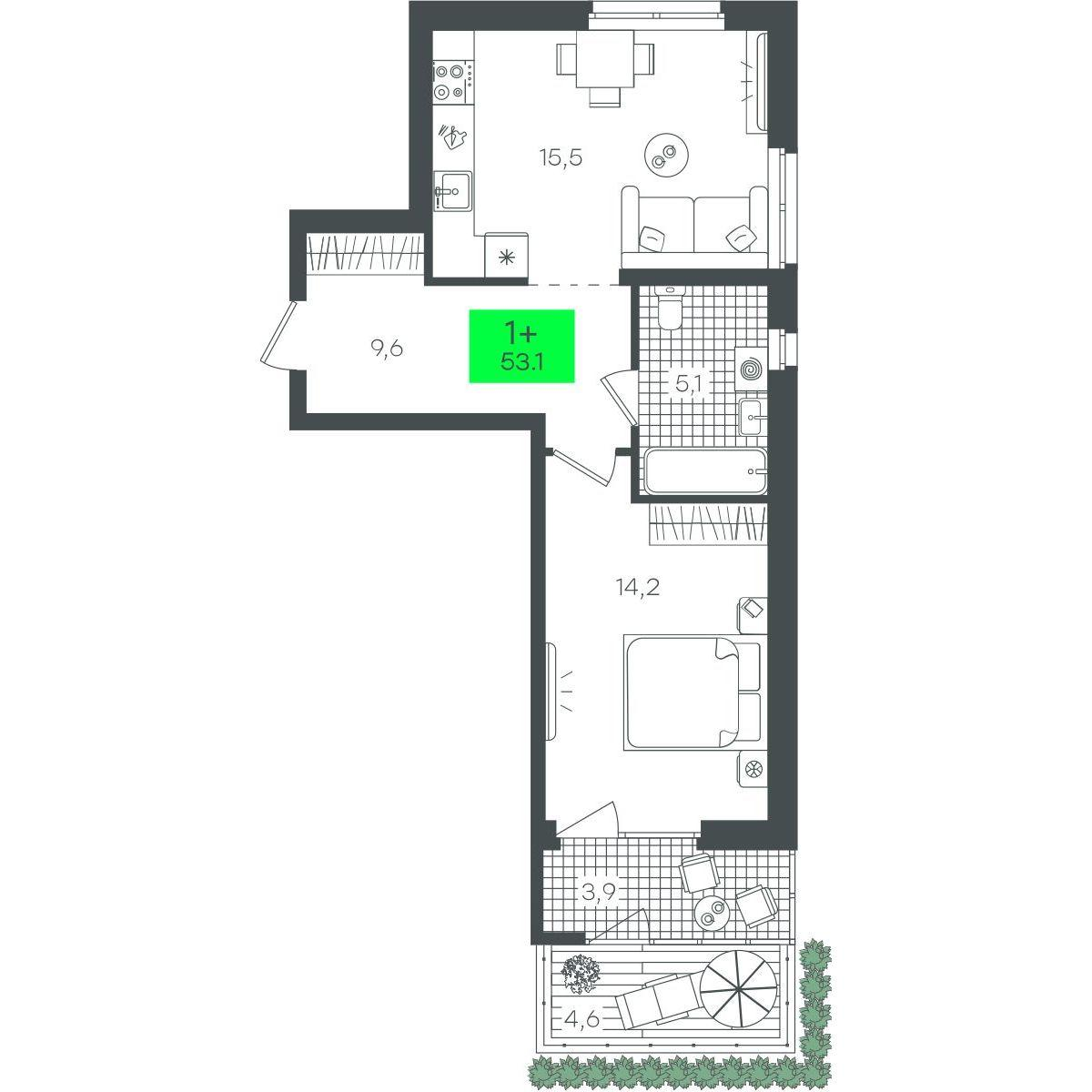 1-комнатная 53 м2 в ЖК Гранд Квартал корпус null этаж 1