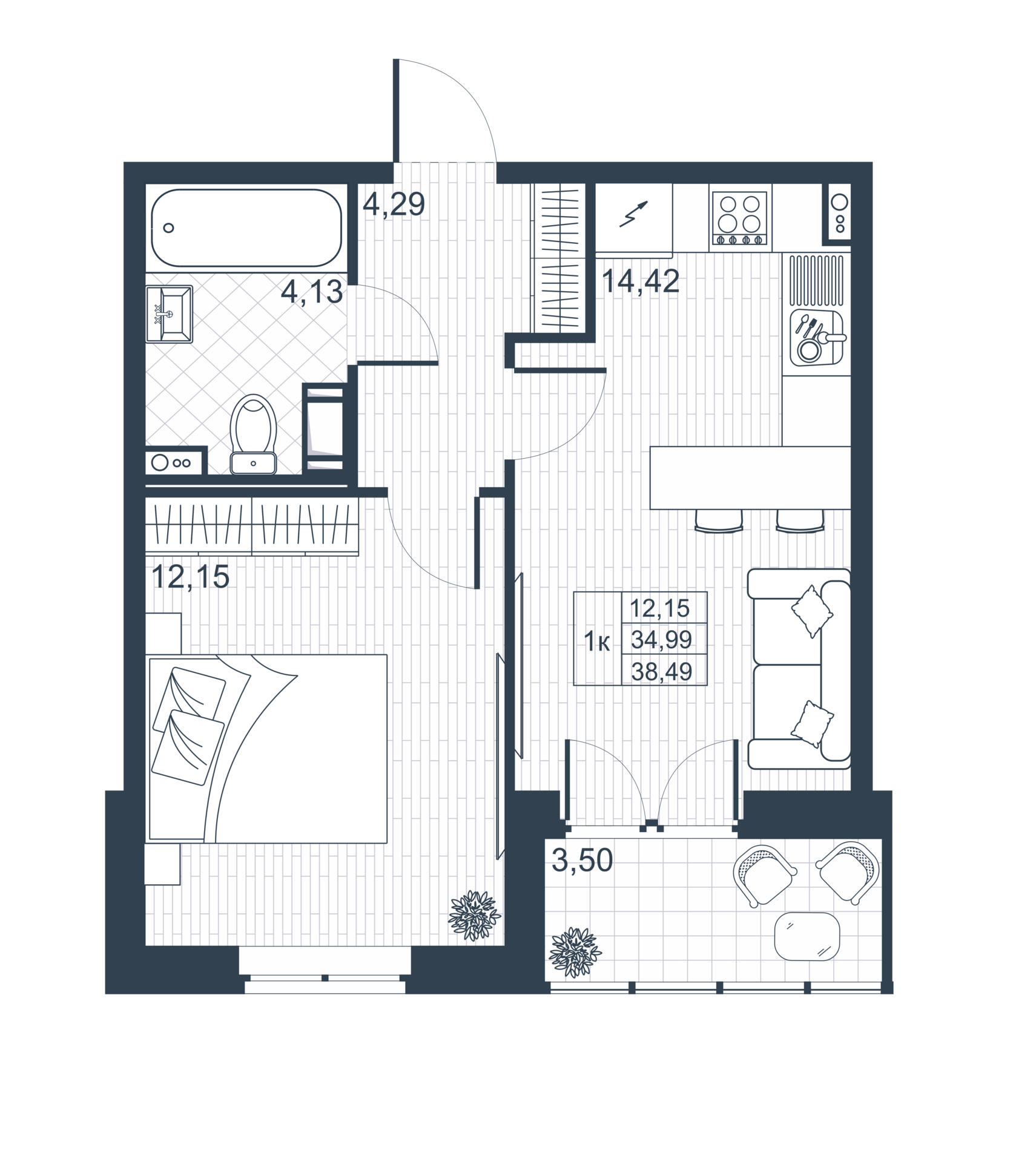 1-комнатная 36 м2 в ЖК Ново-Антропшино корпус null этаж 7