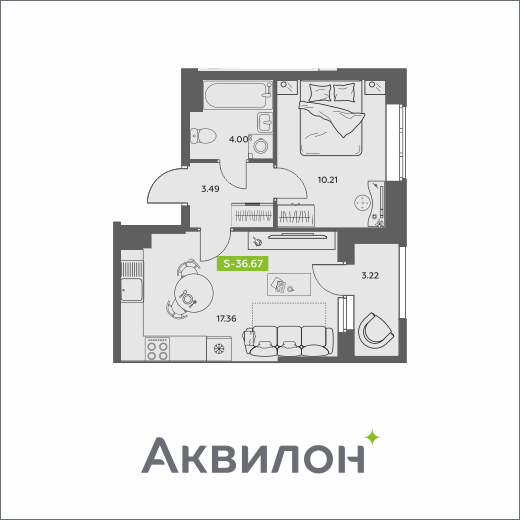 Студия 36 м2 в ЖК Аквилон АКВАРТАЛ корпус null этаж 12
