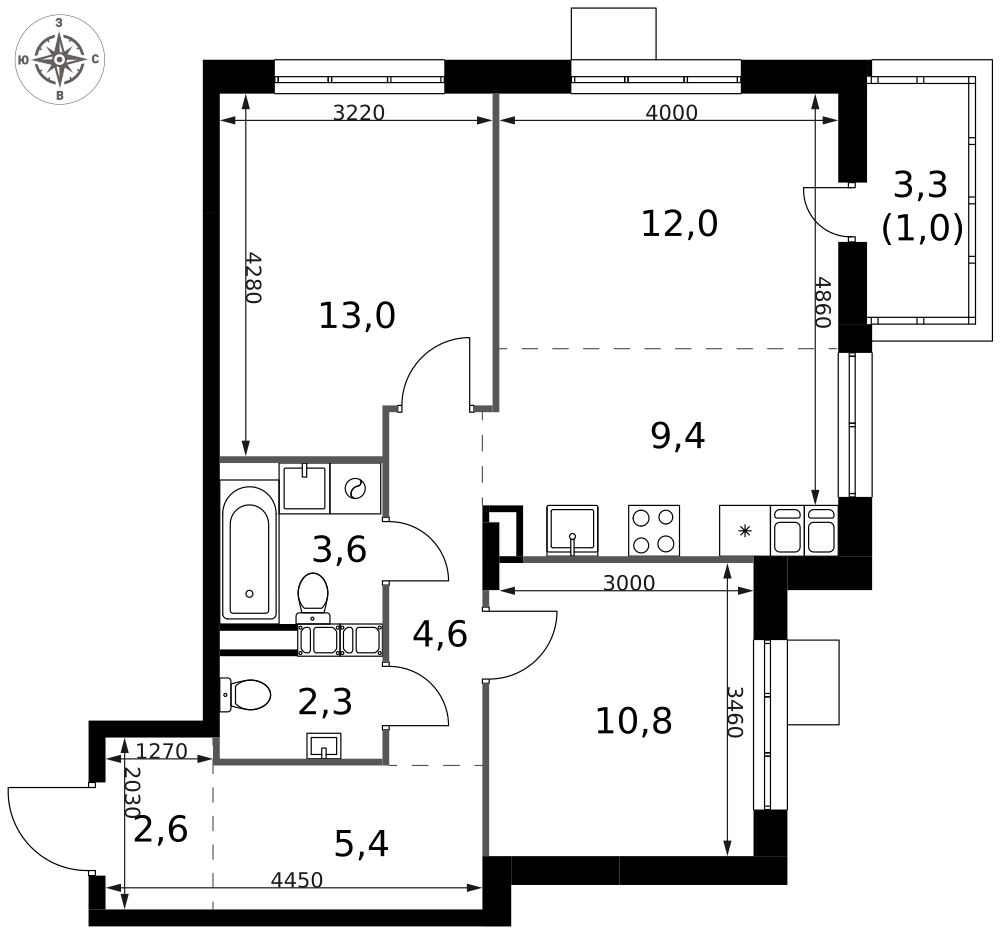 3-комнатная 64 м2 в ЖК 1-й Саларьевский корпус null этаж 24
