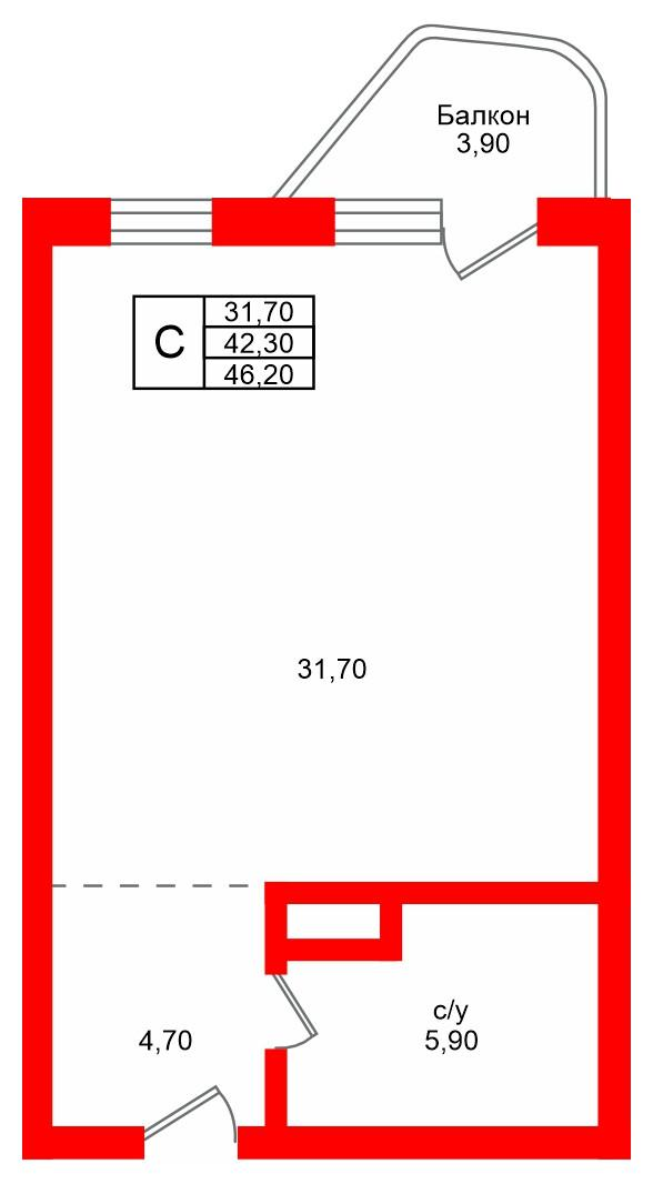 Студия 46 м2 в ЖК Русь-2 корпус null этаж 5