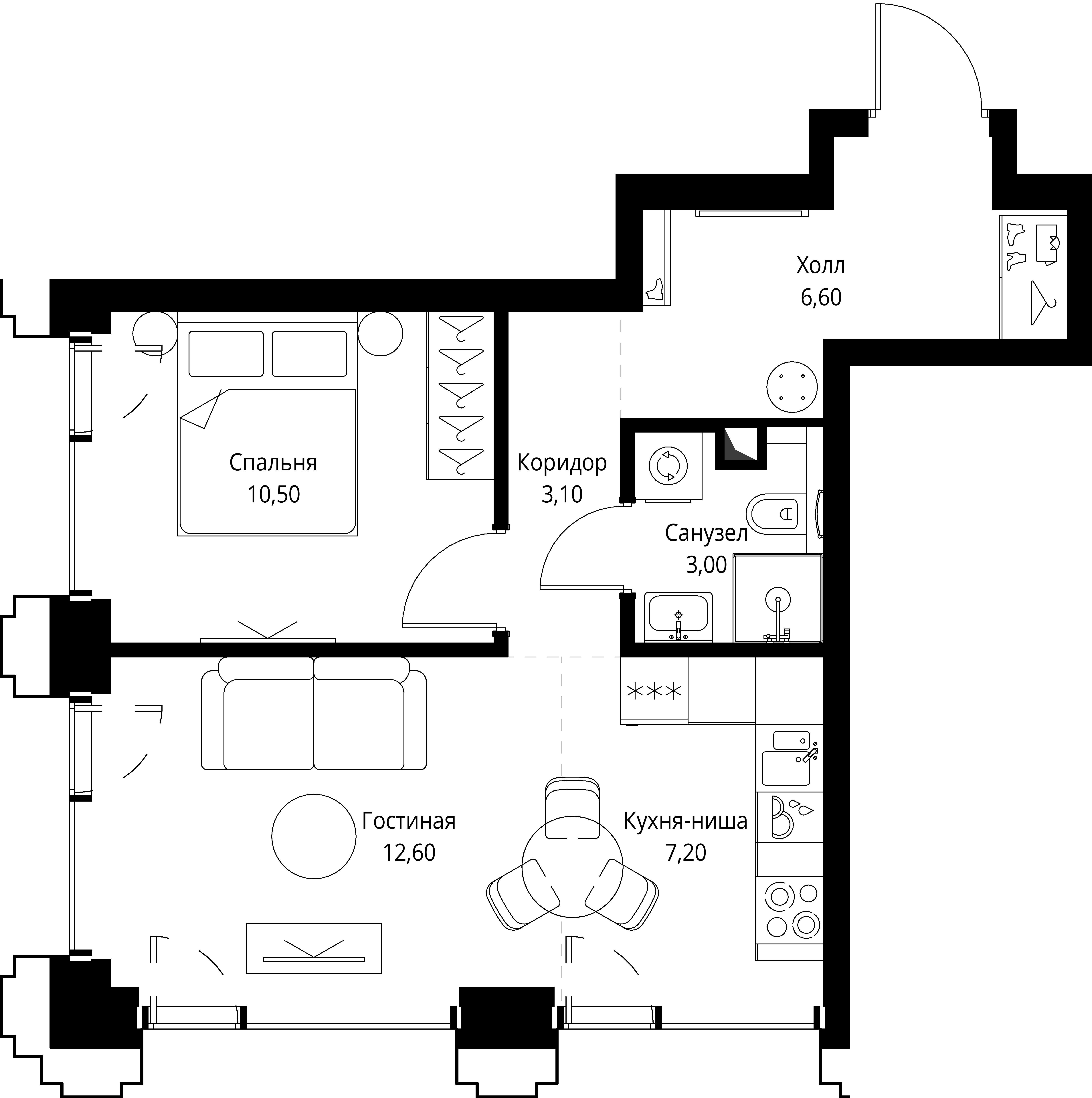 1-комнатная 43 м2 в ЖК SET корпус null этаж 12
