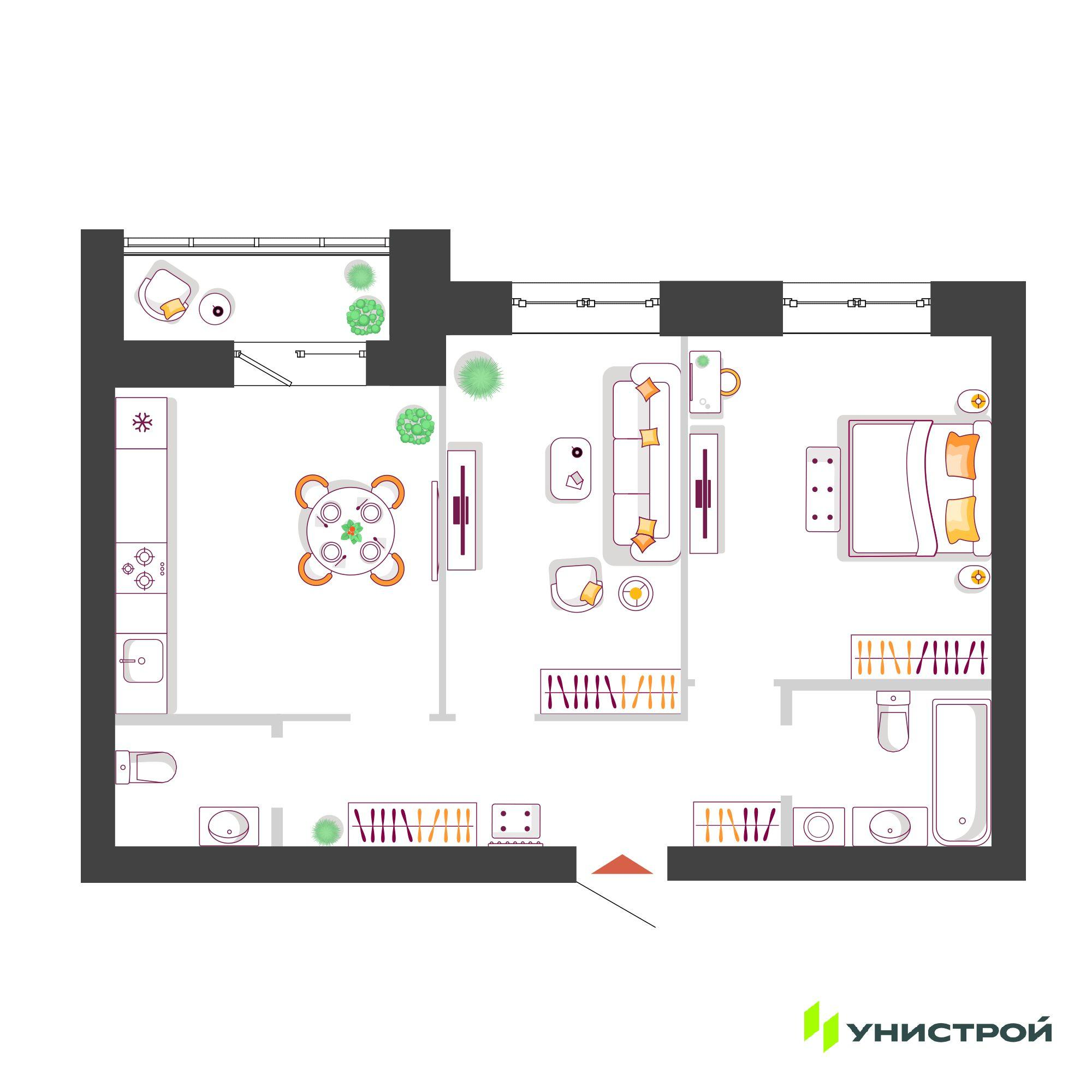 2-комнатная 56 м2 в ЖК Южный бульвар корпус null этаж 10