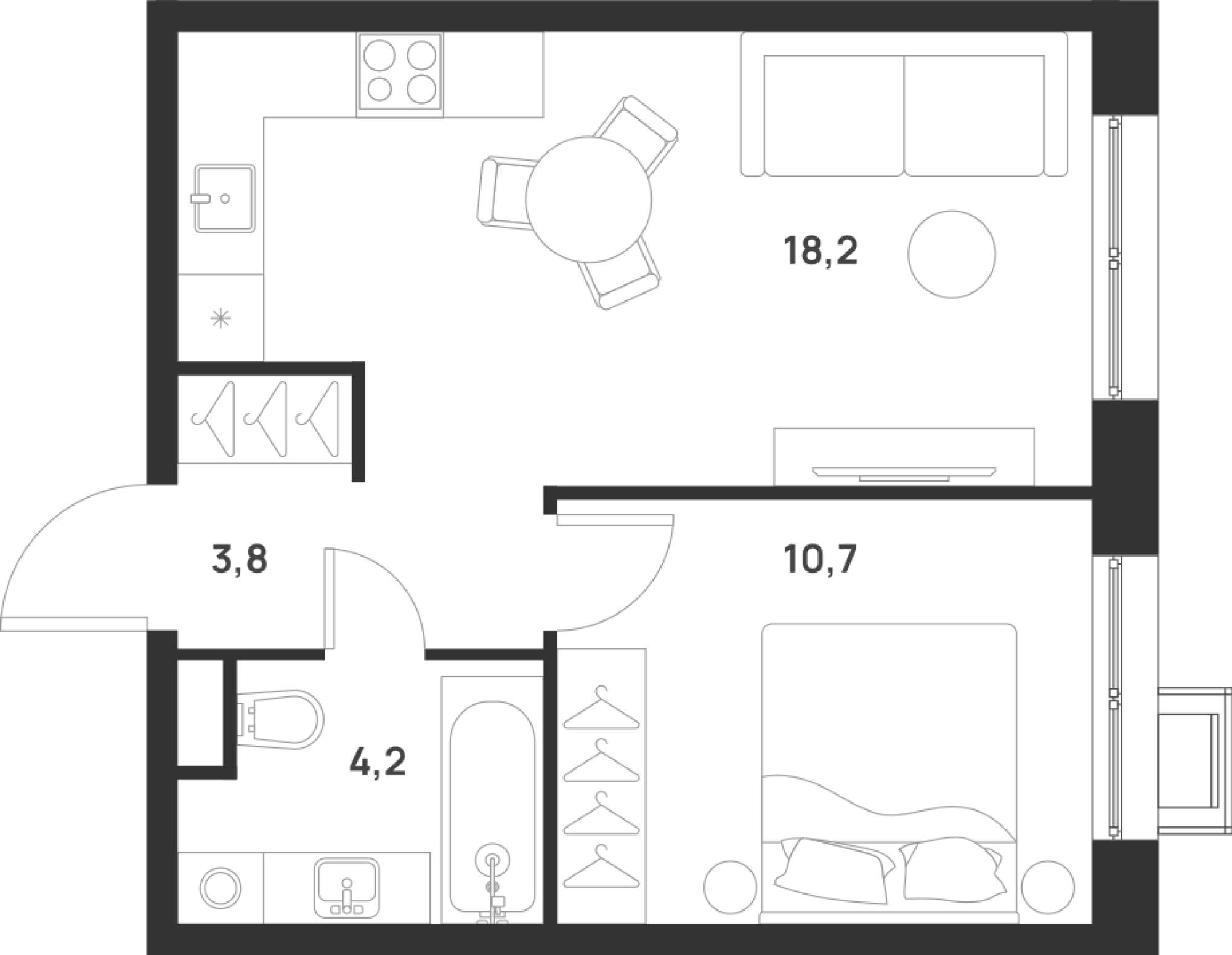 1-комнатная 36 м2 в ЖК Форевиль корпус null этаж 13
