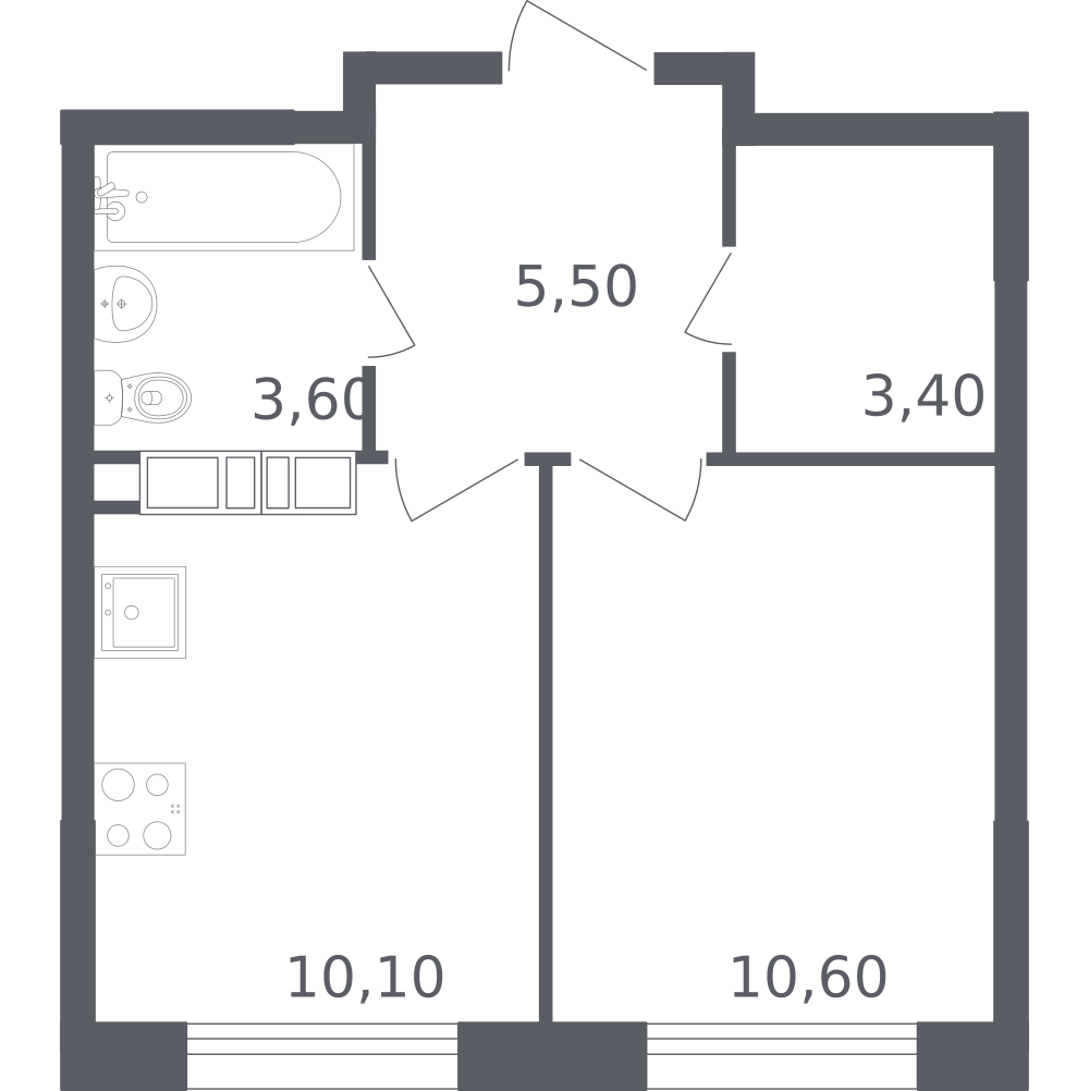 1-комнатная 33 м2 в ЖК Ольховый Квартал корпус null этаж 5