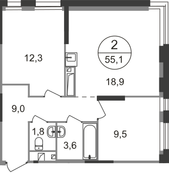 2-комнатная 55 м2 в ЖК Первый Московский корпус null этаж 17