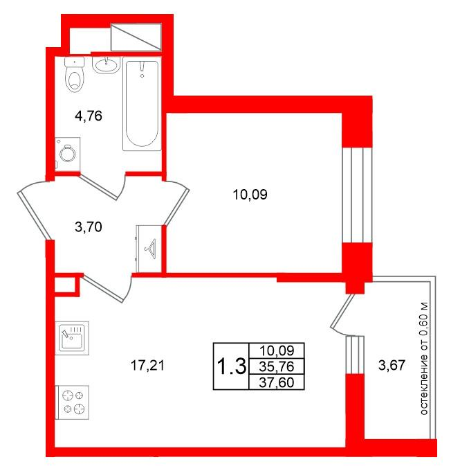 1-комнатная 35 м2 в ЖК Титул в Московском корпус null этаж 11