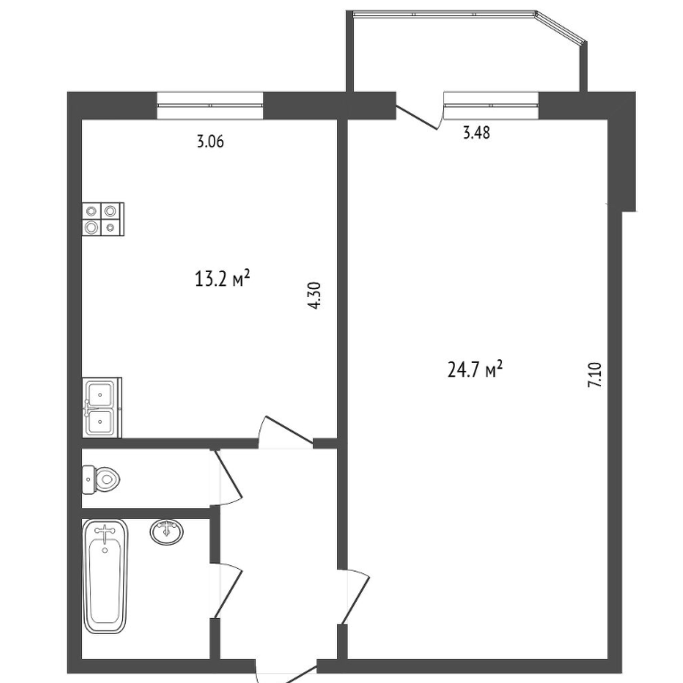 1-комнатная 45.5 м2 в ЖК undefined корпус null этаж 8