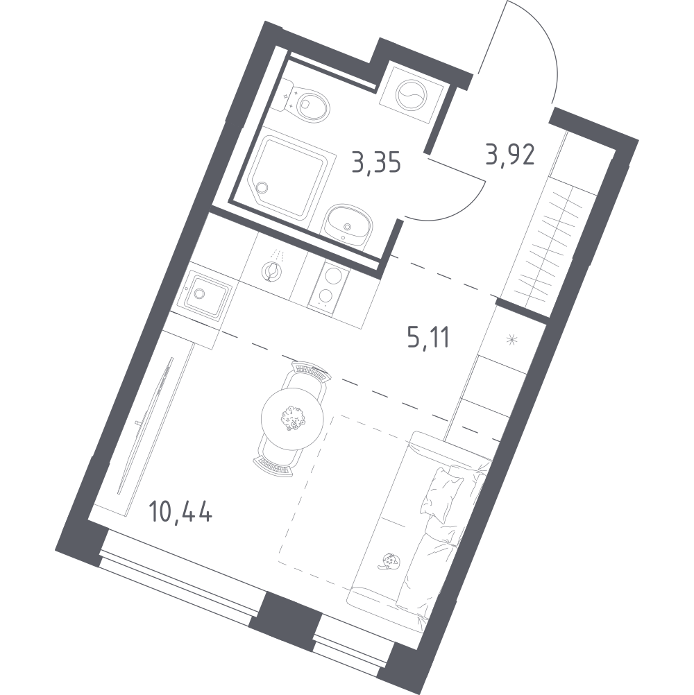 Студия 22 м2 в ЖК Квартал Западный корпус null этаж 7
