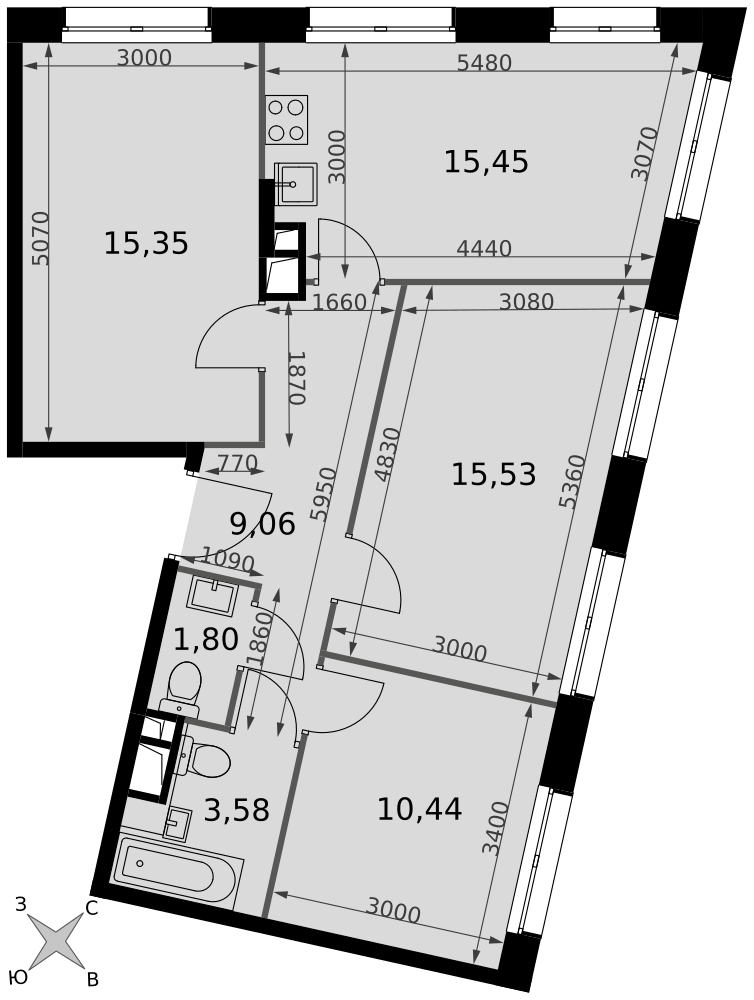 3-комнатная 71 м2 в ЖК Движение. Говорово корпус null этаж 13