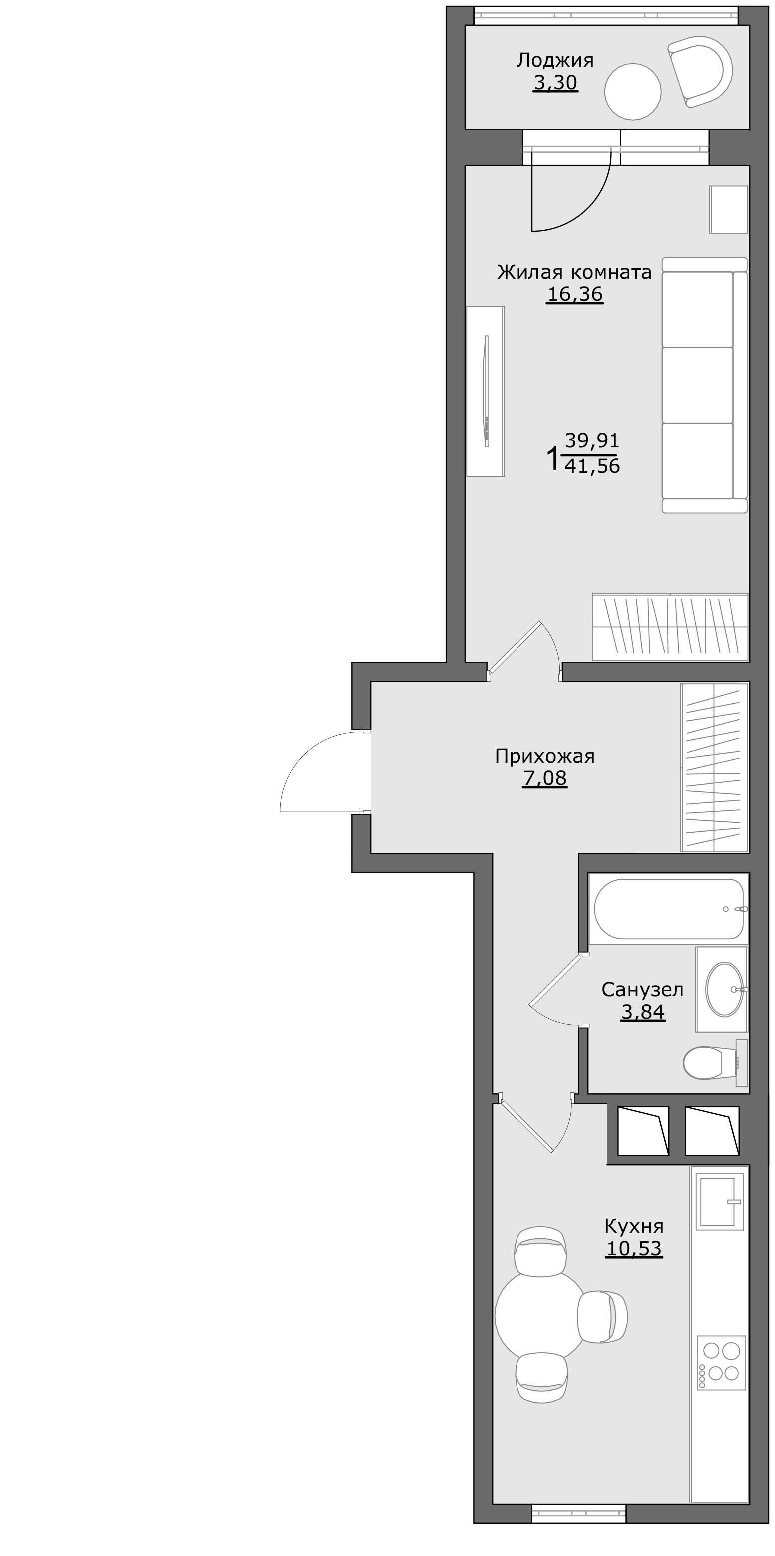 1-комнатная 41 м2 в ЖК Клевер корпус null этаж 6
