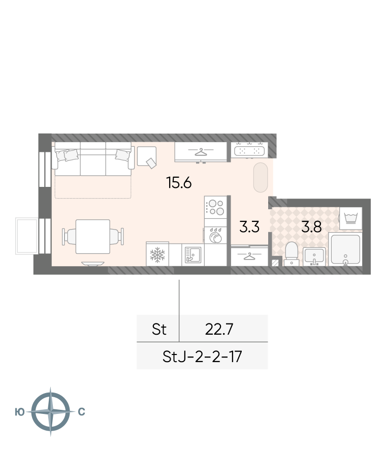 Студия 22 м2 в ЖК ЛУЧИ корпус null этаж 15