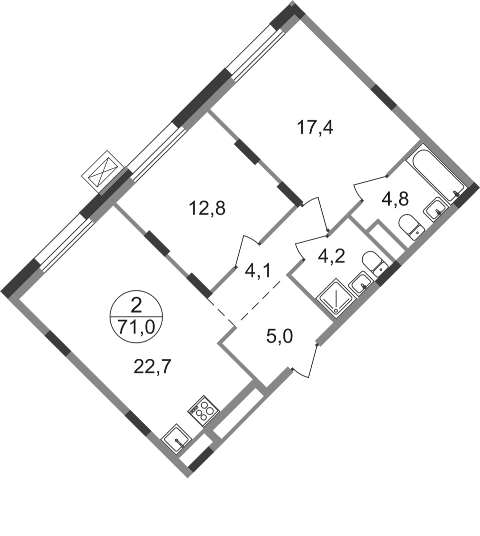2-комнатная 71 м2 в ЖК Резиденции Сколково корпус null этаж 6