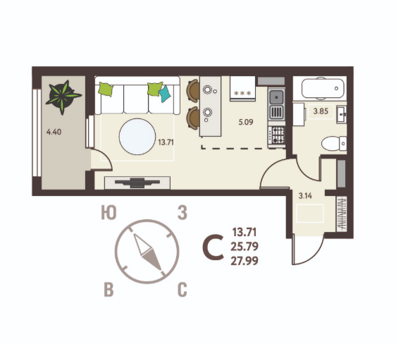 Студия 28 м2 в ЖК undefined корпус null этаж 9