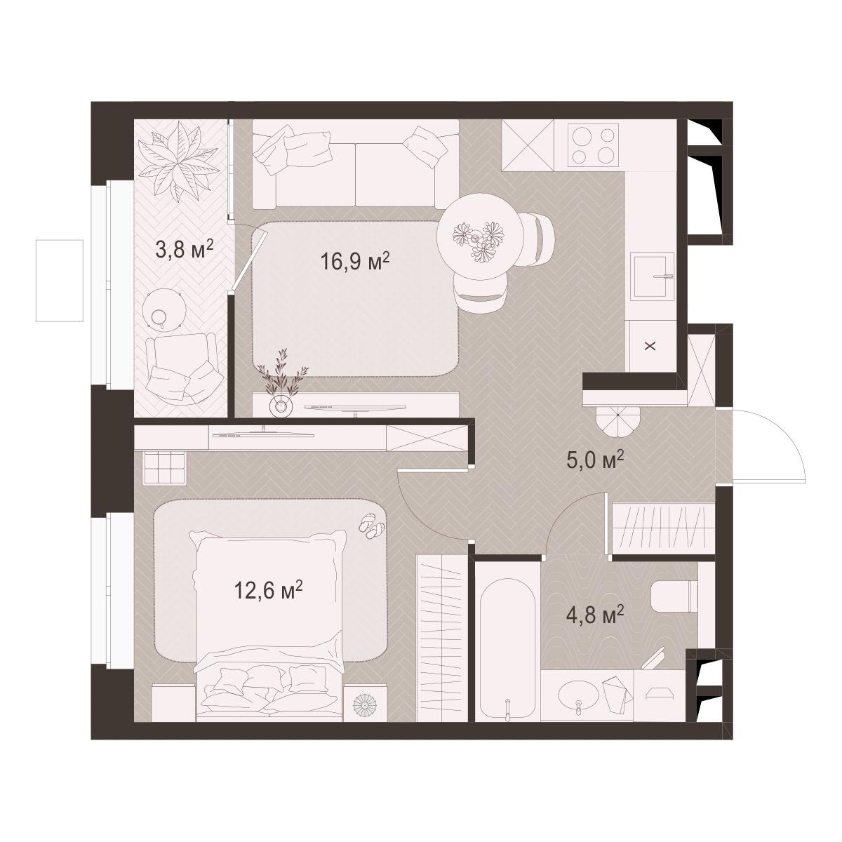 1-комнатная 43 м2 в ЖК Гранд Комфорт-3 корпус null этаж 13