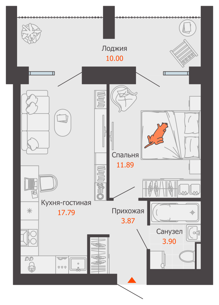 2-комнатная 40 м2 в ЖК Зарядное корпус null этаж 8