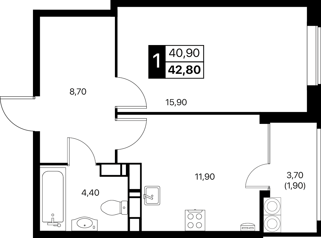 1-комнатная 42 м2 в ЖК Эстет корпус null этаж 14