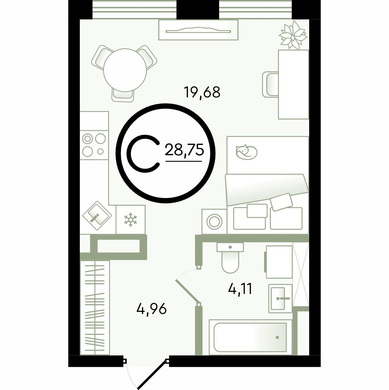 1-комнатная 28 м2 в ЖК Зеленые Аллеи корпус null этаж 1
