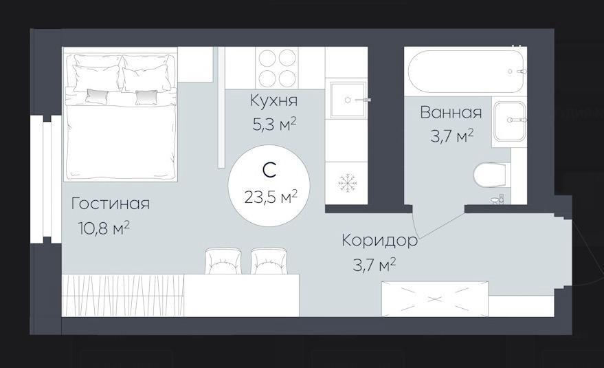 Студия 23.5 м2 в ЖК undefined корпус null этаж 7