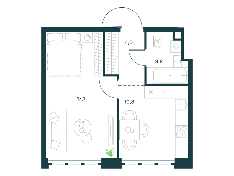 1-комнатная 35 м2 в ЖК Левел Южнопортовая корпус null этаж 4