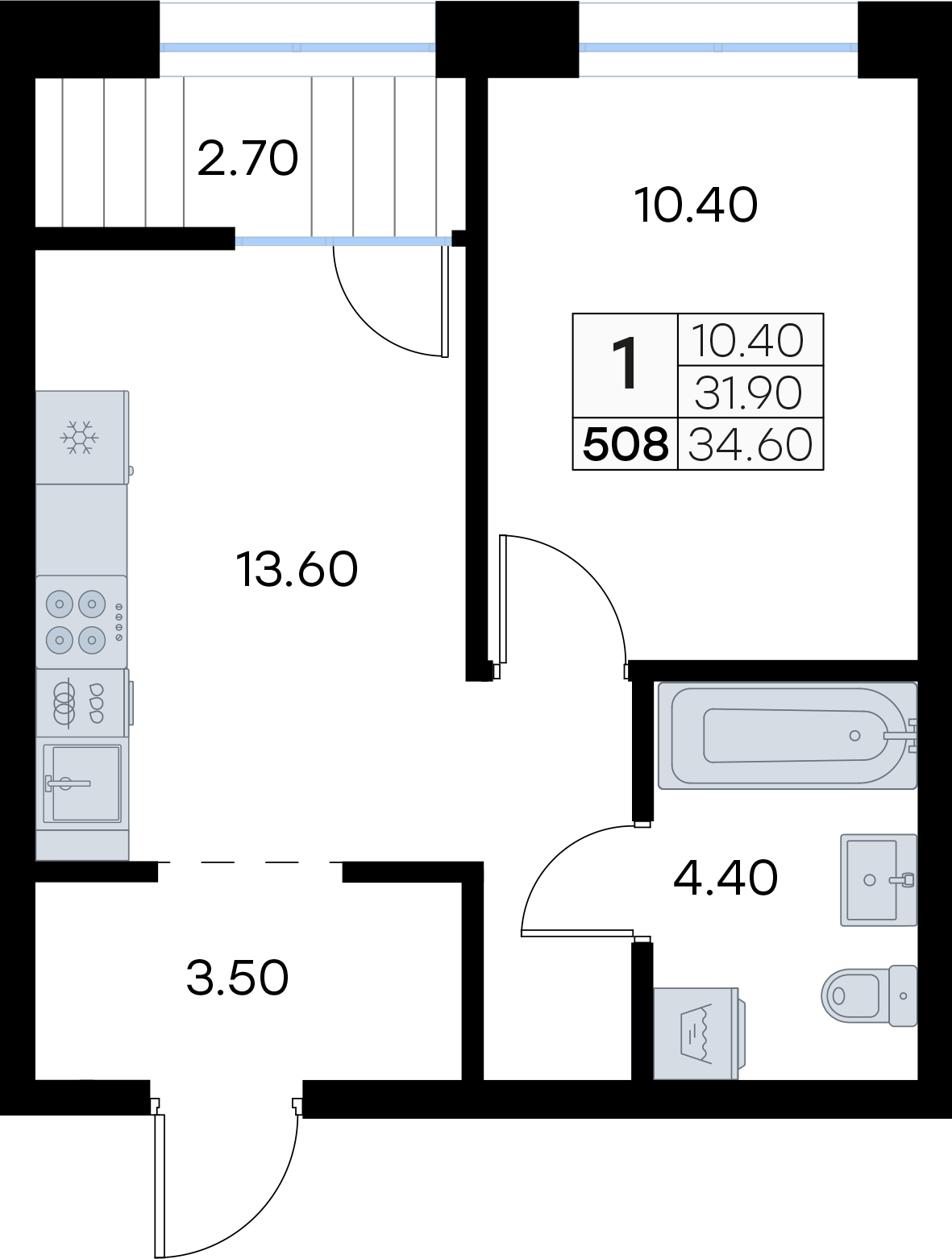 1-комнатная 34 м2 в ЖК GloraX Зеленые высоты корпус null этаж 1