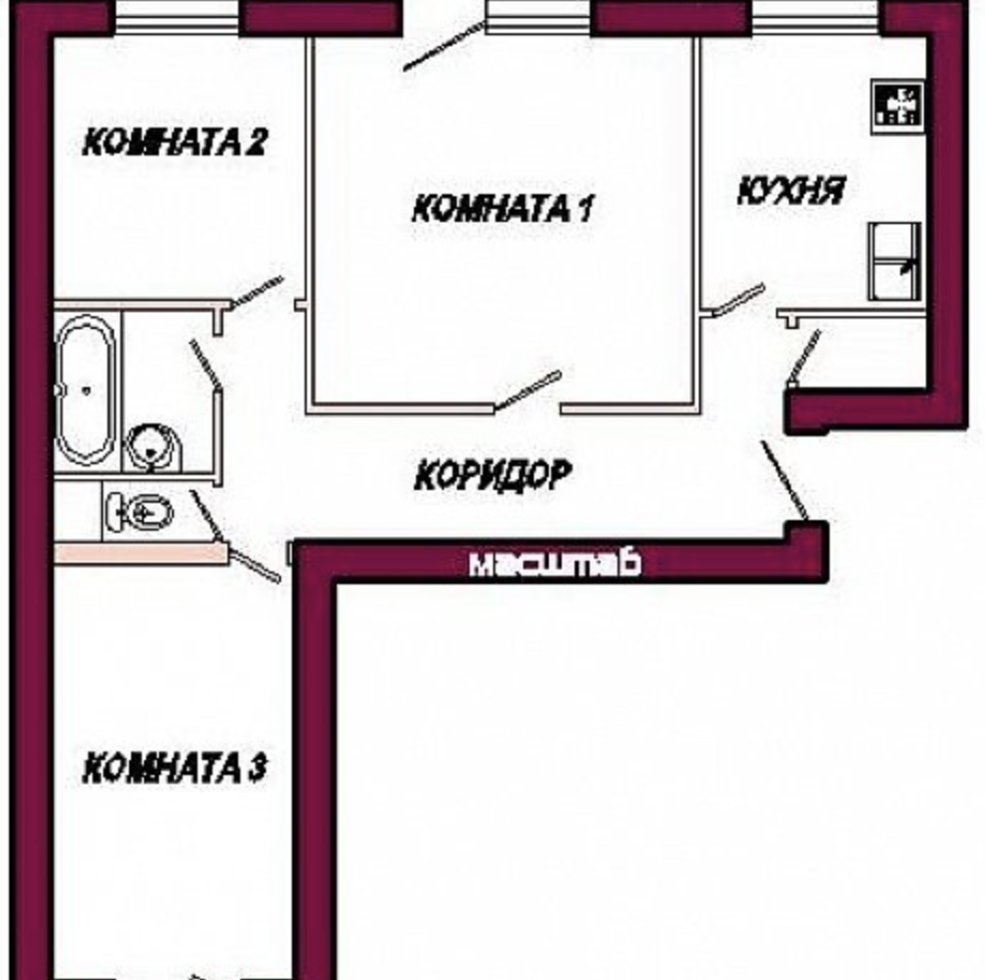 3-комнатная 65.9 м2 в ЖК undefined корпус null этаж 1