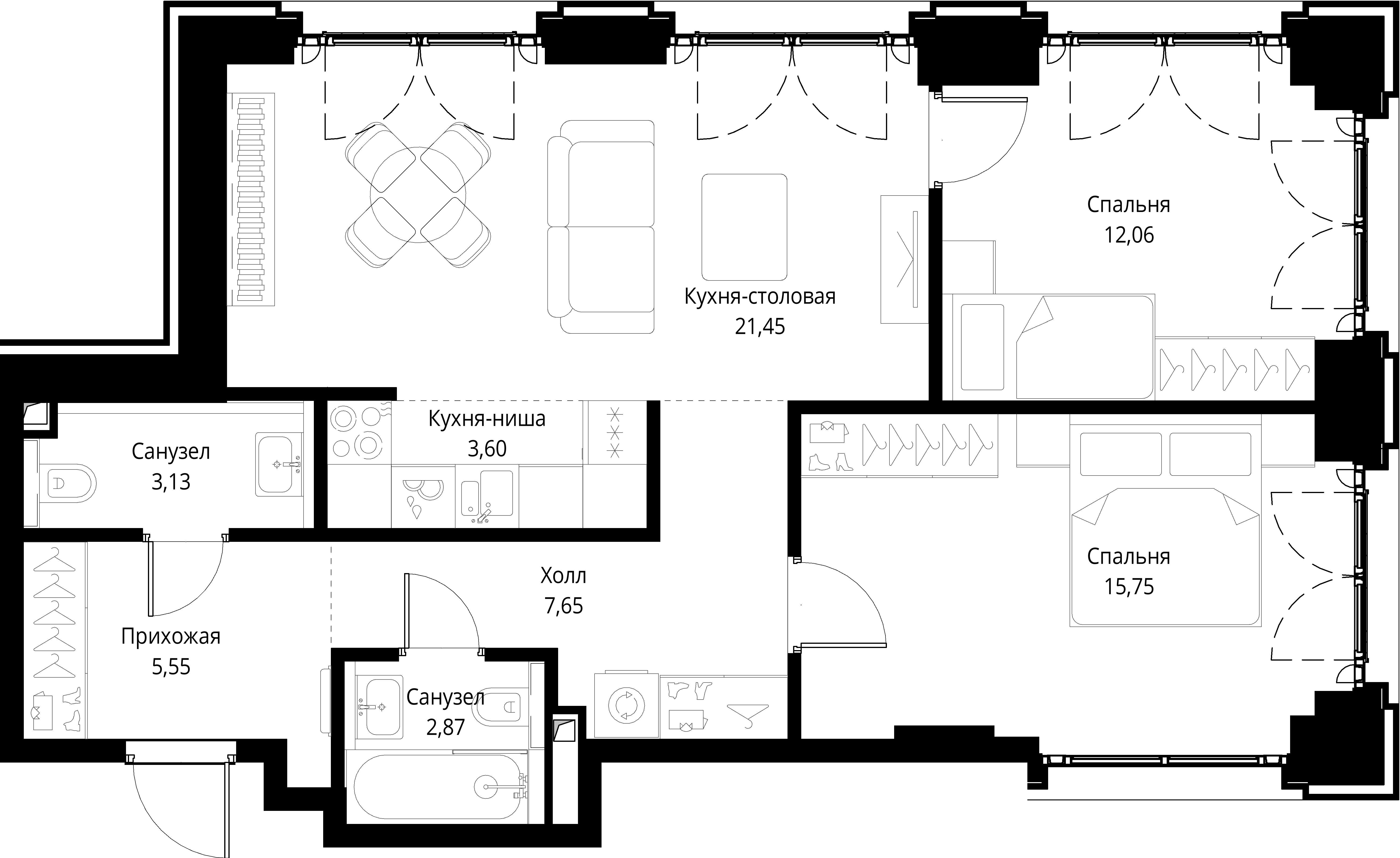 2-комнатная 72 м2 в ЖК Сити Бэй корпус null этаж 5