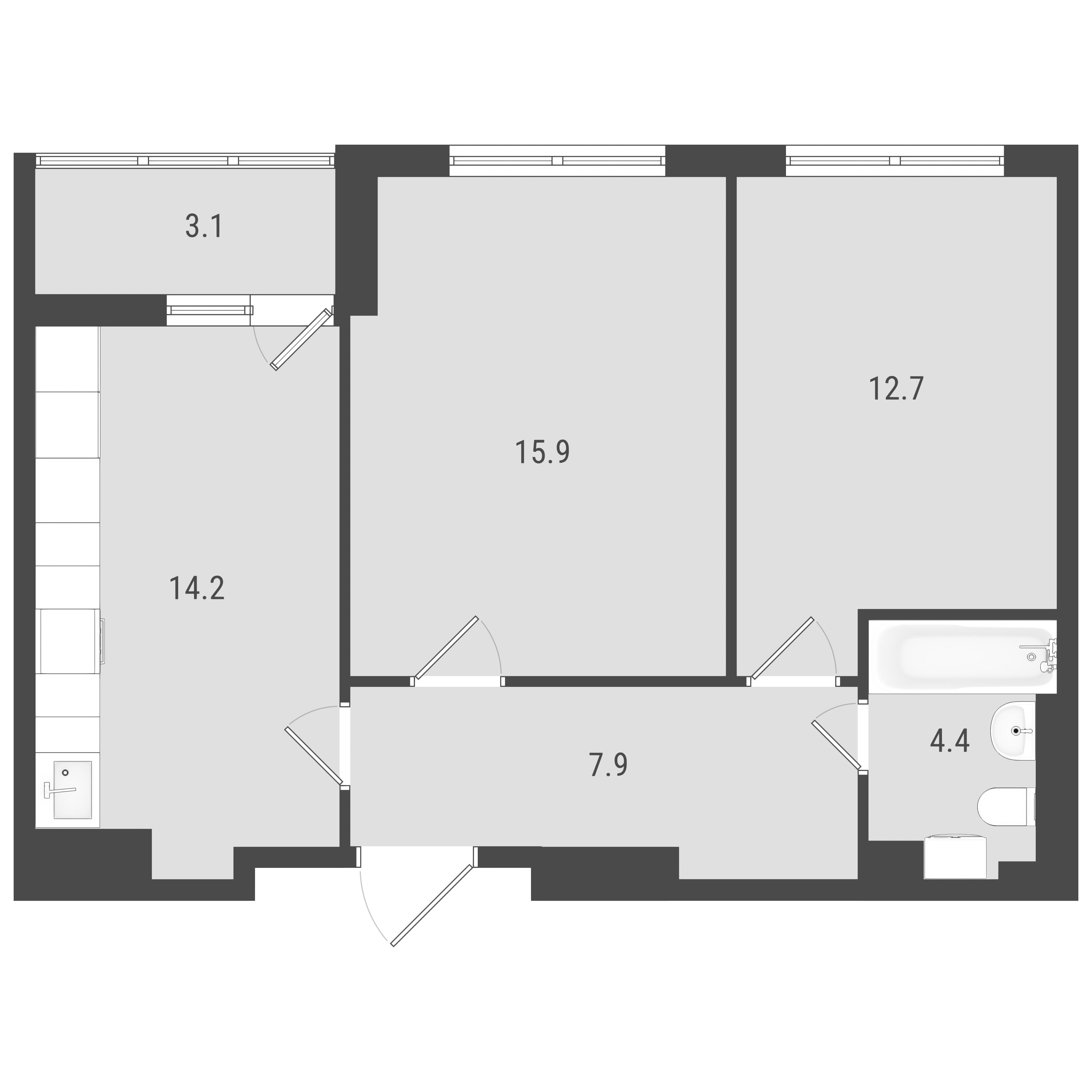 2-комнатная 55 м2 в ЖК Макрорайон Амград корпус null этаж 15