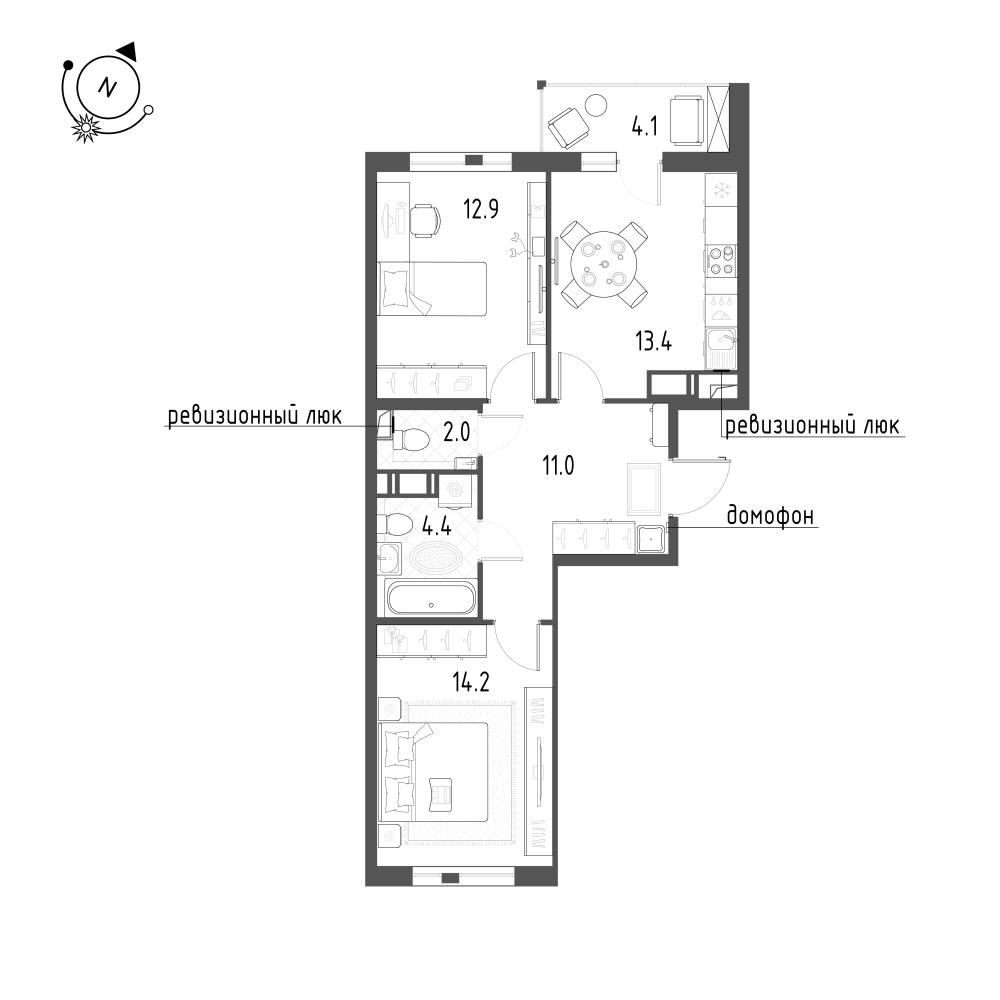 2-комнатная 60 м2 в ЖК Монография корпус null этаж 12